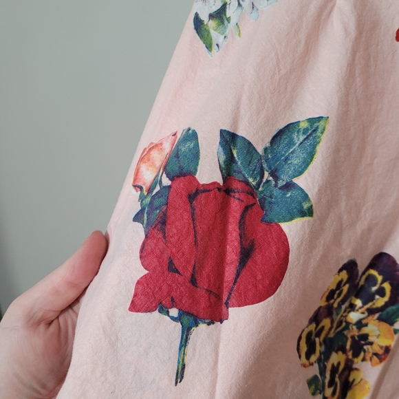 Vintage pink floral circle skirt retro handmade skirt - Picture 2 of 13